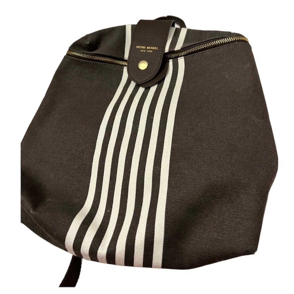 Henri Bendel limited ed. convertible canvas backpack bag brown & white stripes